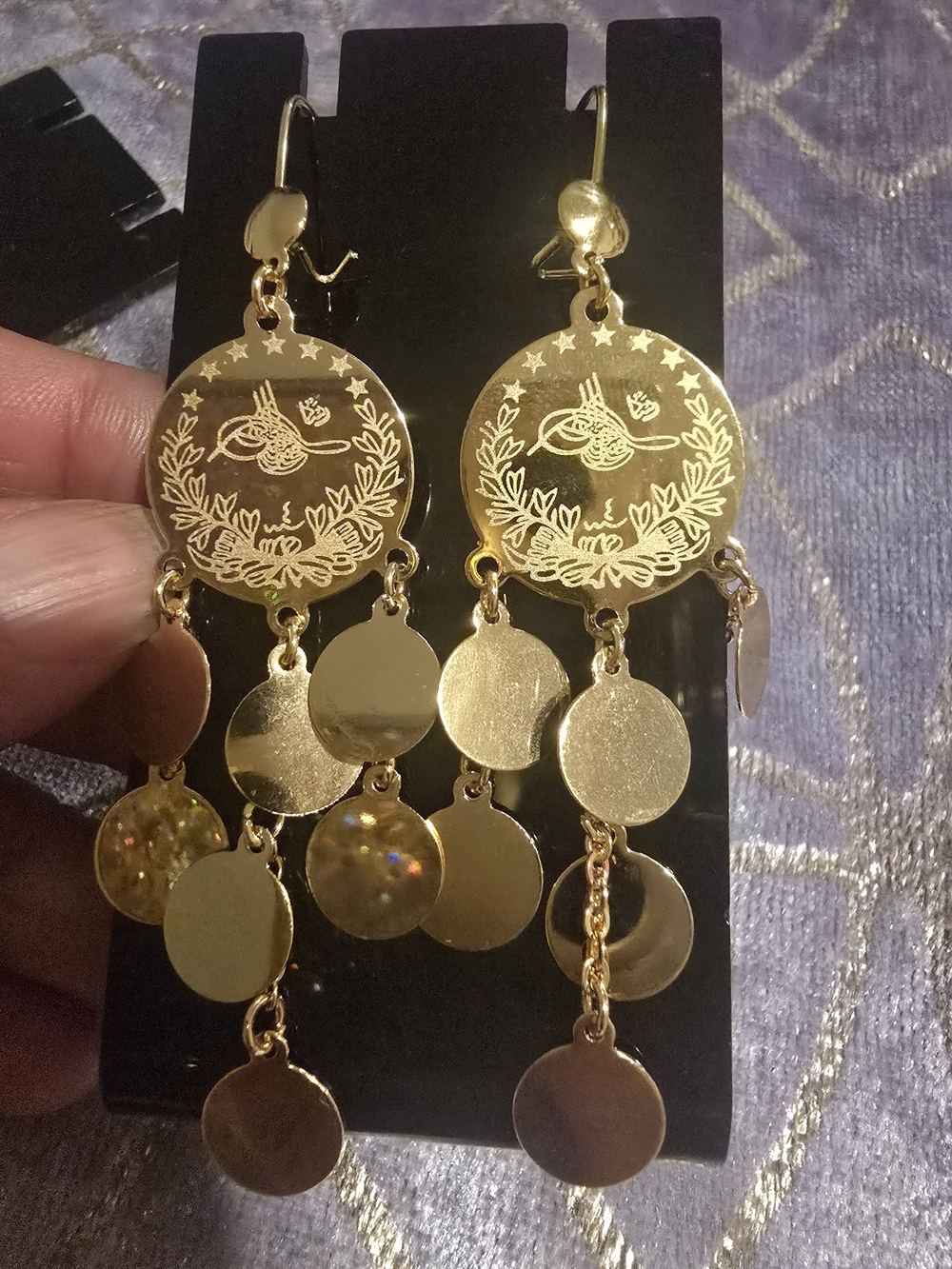 22kgp Dubai Jewelry Gold-Tone Filigree Disc Drop Earrings - Gold - Picture 3 of 6